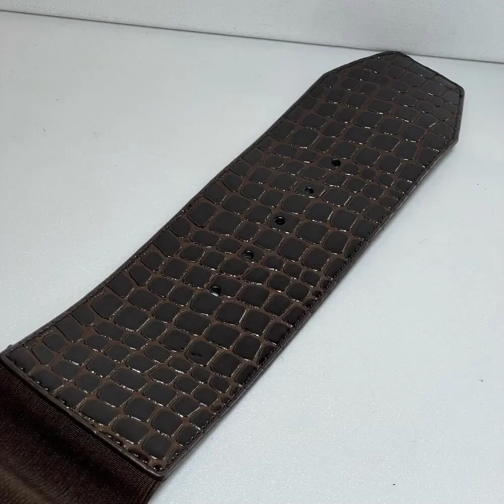 VTG 90s Faux Leather Reptile Print Belt Brown Black Accents Size Medium Large